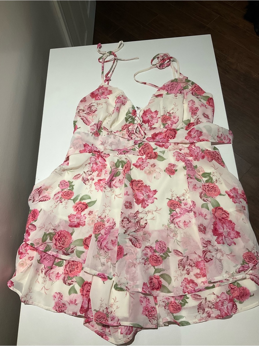 Pink Floral Mini Dress with Shorts